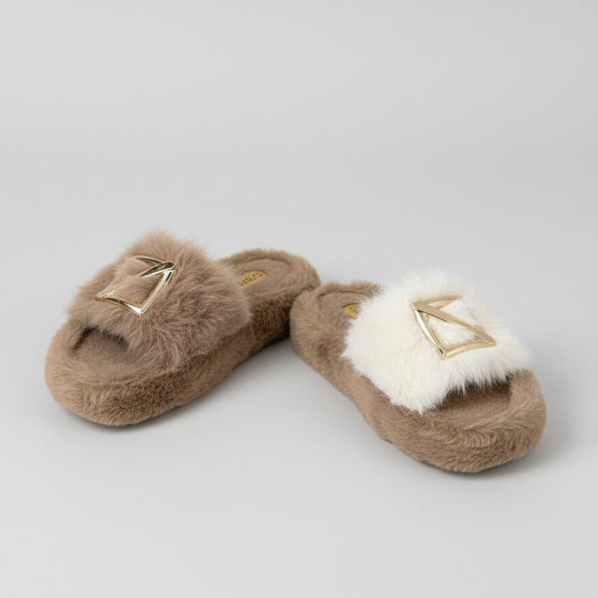 Faux Fur Slide Sandals — Product image: