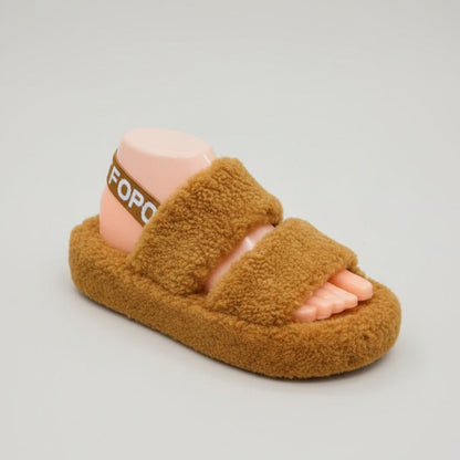 Women’s Fuzzy Double‑Strap Platform Sandals with Heel Strap — Product image: