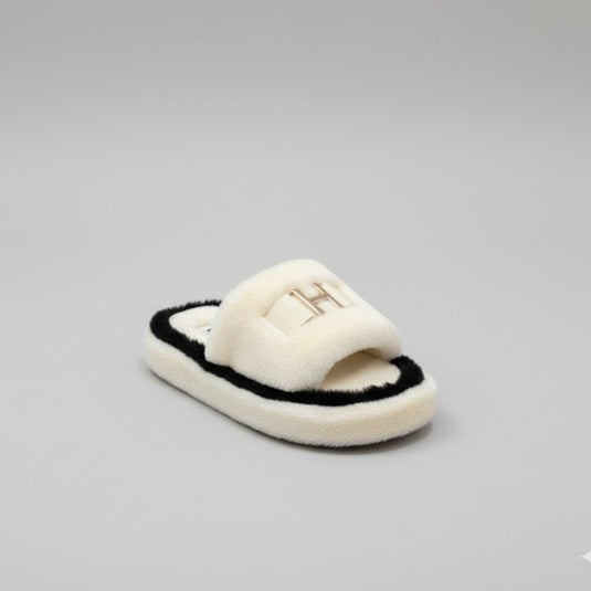 Women’s Plush Slide Slippers with Metal Accent — Product image: 