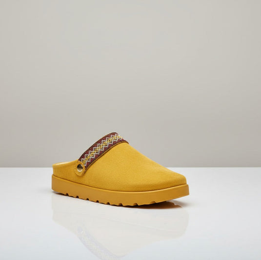 Women’s suede-look platform clogs with woven strap — Product image: 