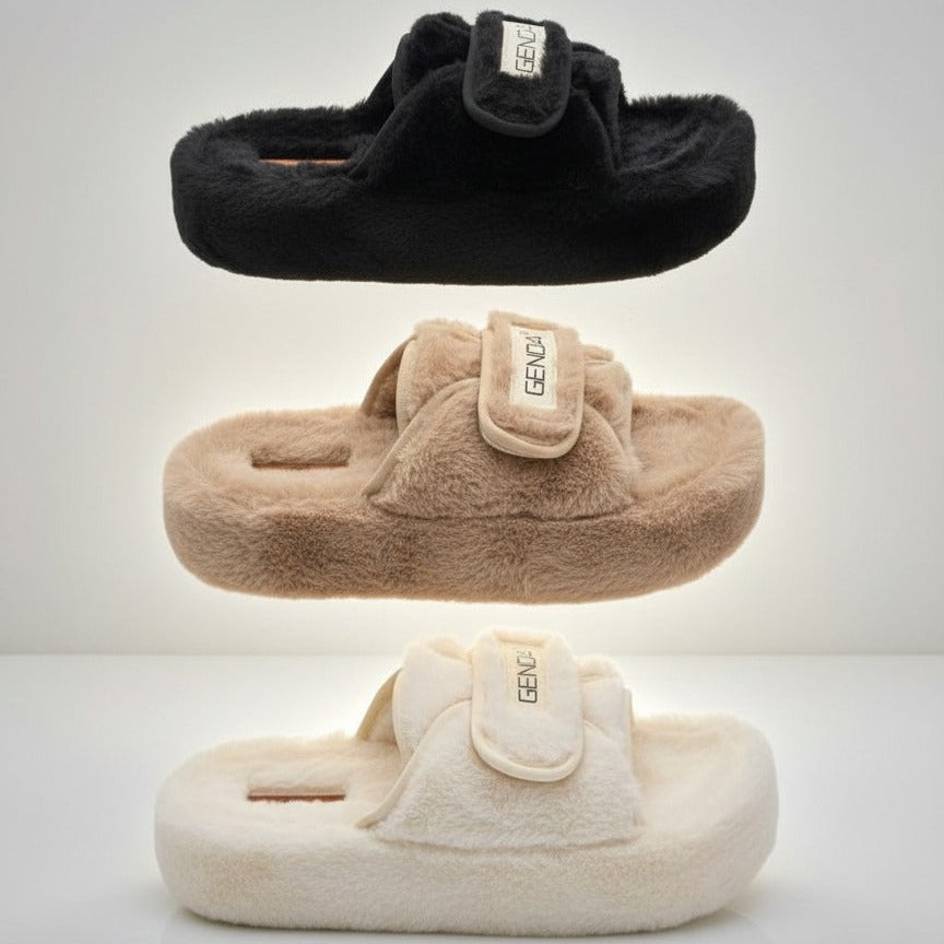 أحذية منزلية نسائية دافئة ذات أصابع مغلقة - أصابع دافئة، حزام ثابت