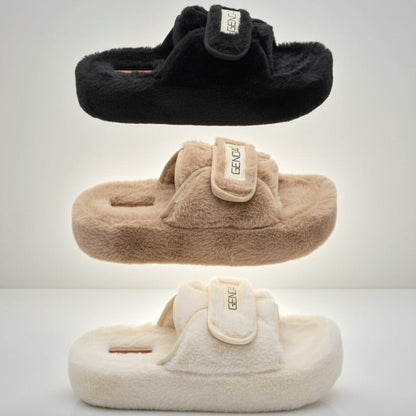 أحذية منزلية نسائية دافئة ذات أصابع مغلقة - أصابع دافئة، حزام ثابت
