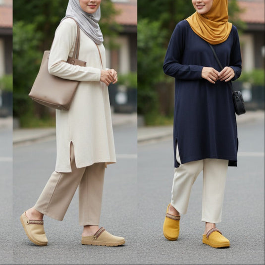 Women’s suede-look platform clogs with woven strap — Product image: 