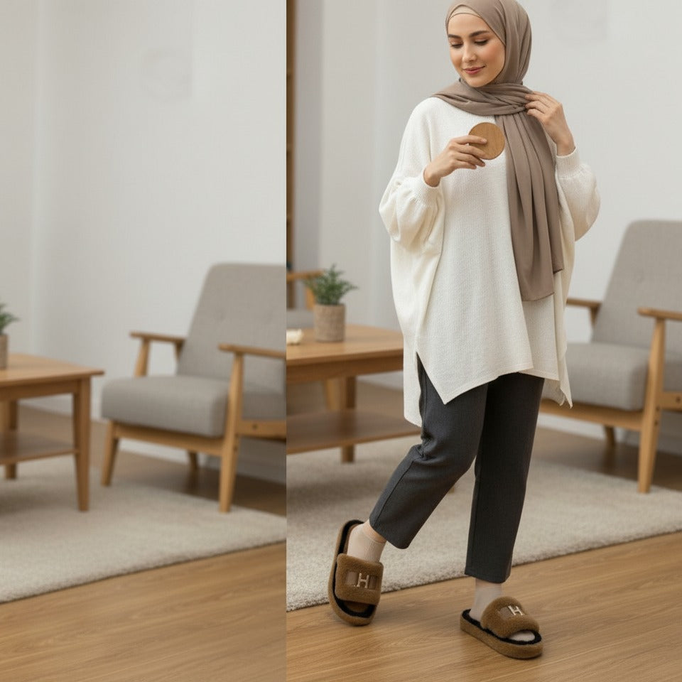 Women’s Plush Slide Slippers with Metal Accent — Product image: