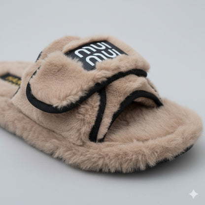 Women’s Fuzzy Adjustable-Strap Slide Slippers — Product image: 