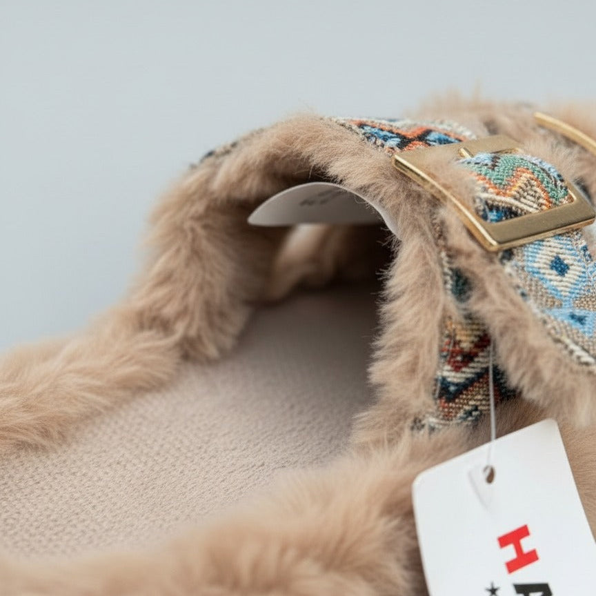 Women’s faux‑fur double‑buckle slide slippers — Product image: