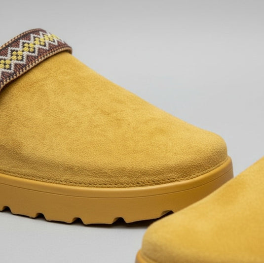 Women’s suede-look platform clogs with woven strap — Product image: 