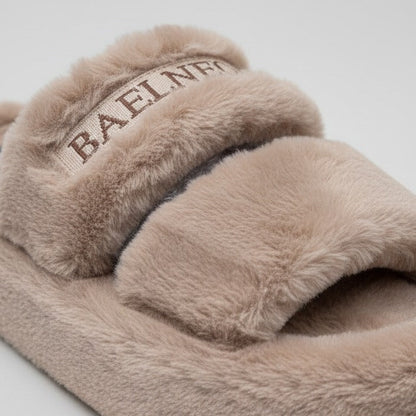 Women’s Fuzzy Double‑Strap Slide Slippers — Product image: 