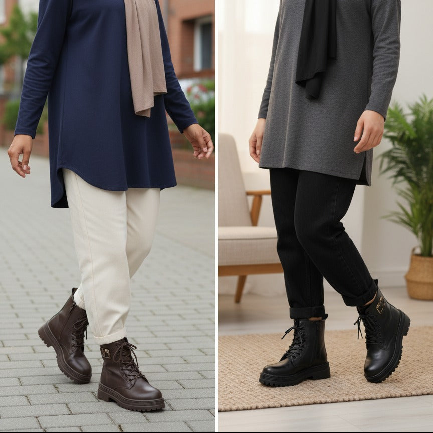 Women’s lace-up combat ankle boots with chunky lug sole — Product image: 