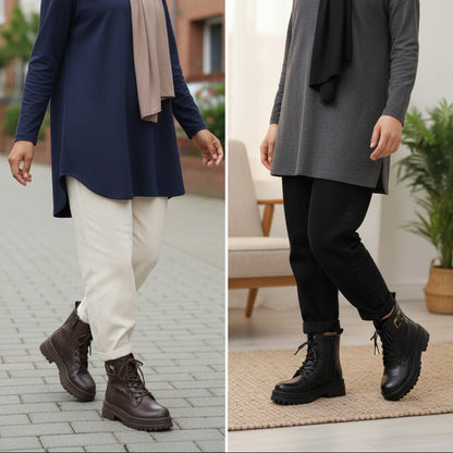 Women’s lace-up combat ankle boots with chunky lug sole — Product image: 