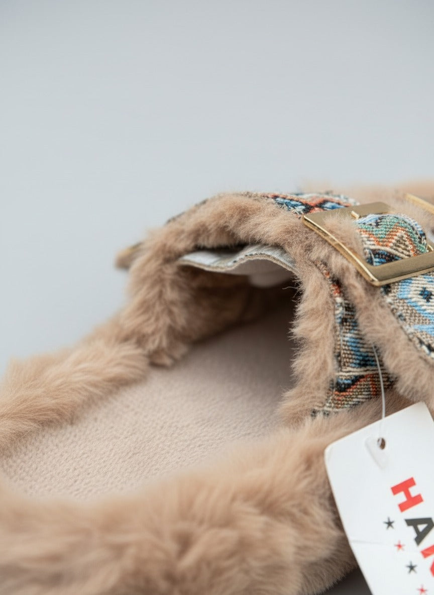 Women’s faux‑fur double‑buckle slide slippers — Product image: