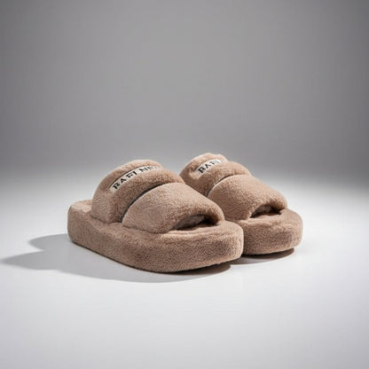 Women’s Fuzzy Double‑Strap Slide Slippers — Product image: 