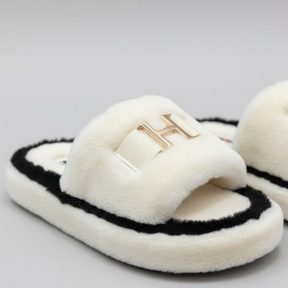 Women’s Plush Slide Slippers with Metal Accent — Product image: