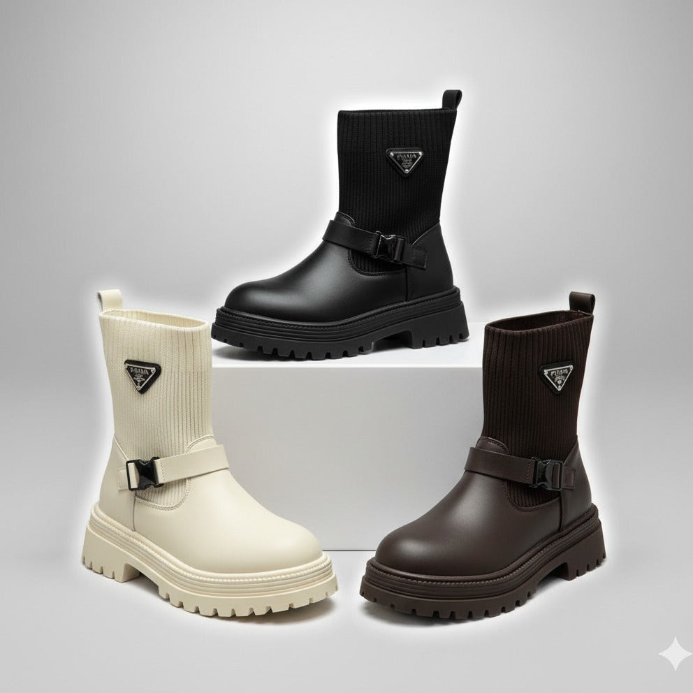 Women's lug-sole sock boots with buckle — Product image: 