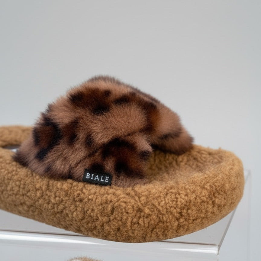 Women’s Fuzzy Animal-Print Slide Slippers — Product image: 