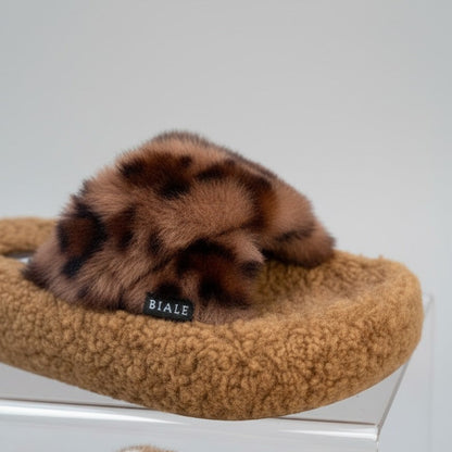 Women’s Fuzzy Animal-Print Slide Slippers — Product image: 