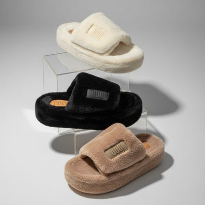 Women's Plush Faux Fur Platform Slide Slippers — Product image: 