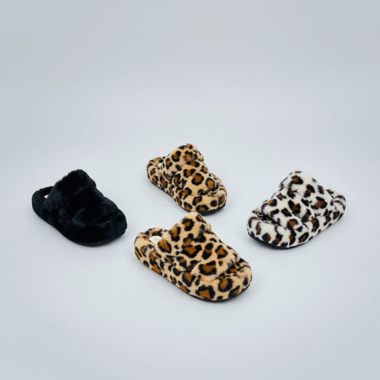 Women’s Faux-Fur Cross-Band Open-Toe Slippers — Product image: