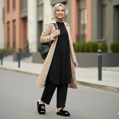 Women’s Fuzzy Open-Toe Slide Slippers with Monogram Detail — Product image: