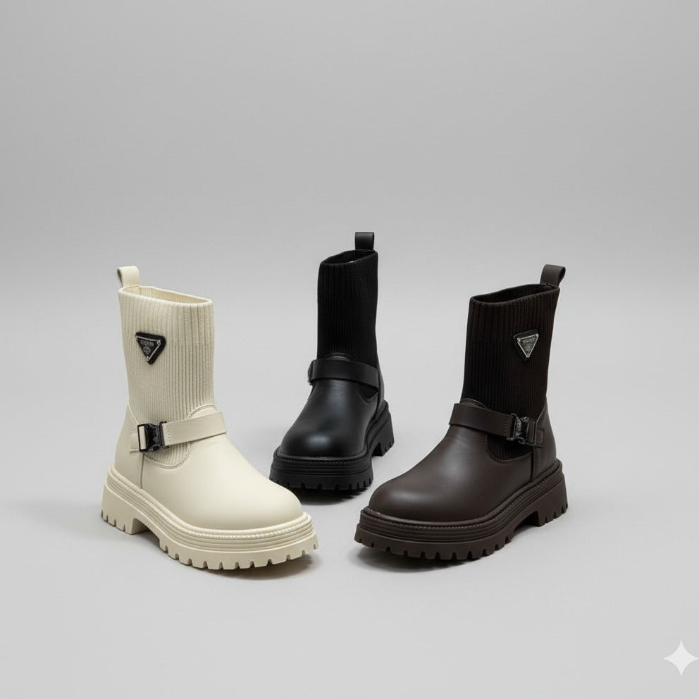 Women's lug-sole sock boots with buckle — Product image: 