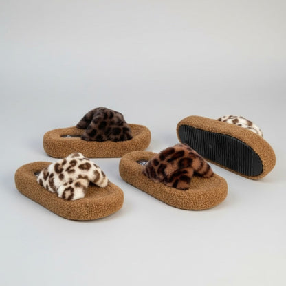 Women’s Fuzzy Animal-Print Slide Slippers — Product image: 
