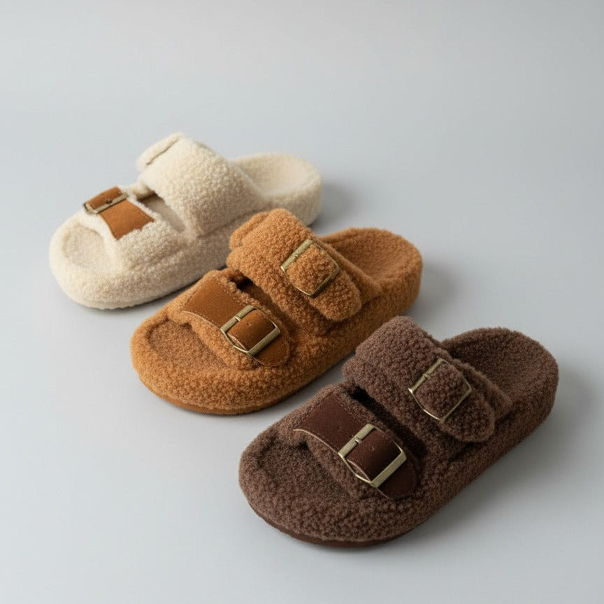 Women’s Teddy-Fleece Buckle Clog Slippers — Product image: