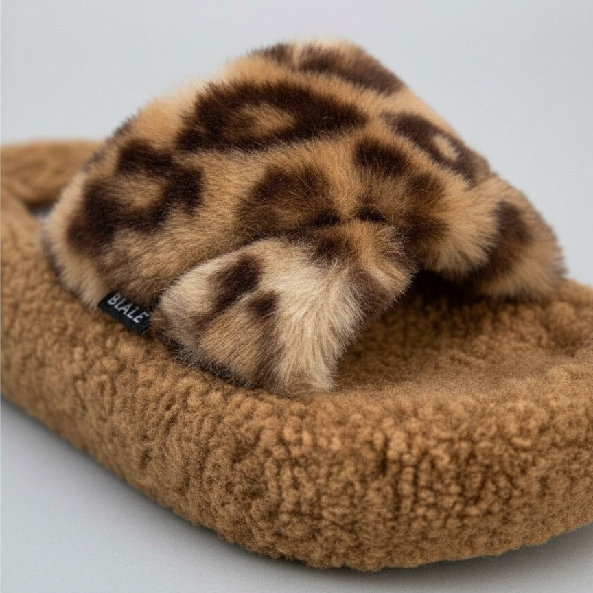 Women’s Fuzzy Animal-Print Slide Slippers — Product image: 