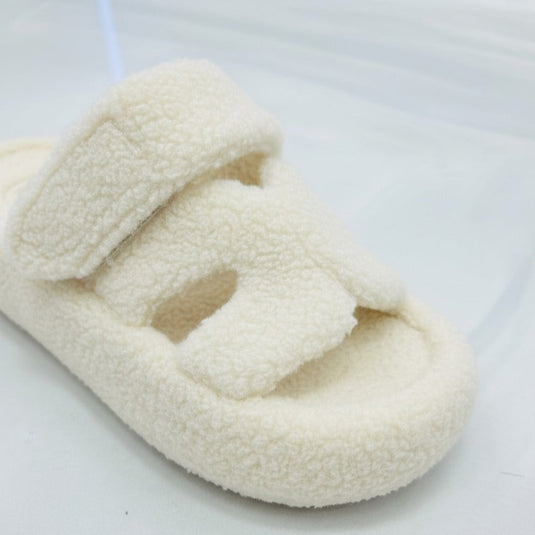 Women’s Fuzzy Two‑Strap Open-Toe Slide Slippers — Product image: 