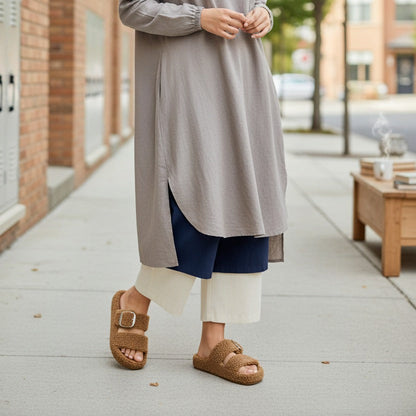 Women's Sherpa Buckle Slide Sandals (GENDA) — Product image: