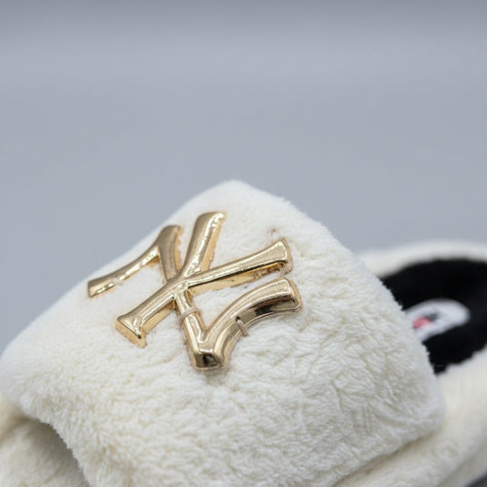 Women’s Fuzzy Open-Toe Slide Slippers with Monogram Detail — Product image: 