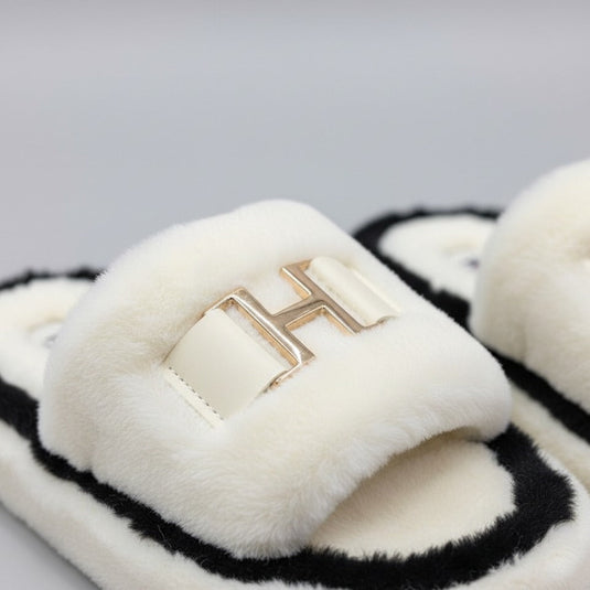 Women’s Plush Slide Slippers with Metal Accent — Product image: 