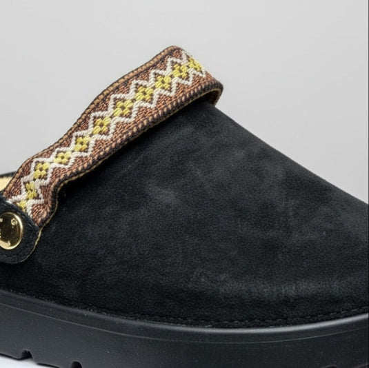 Women’s suede-look platform clogs with woven strap — Product image: 