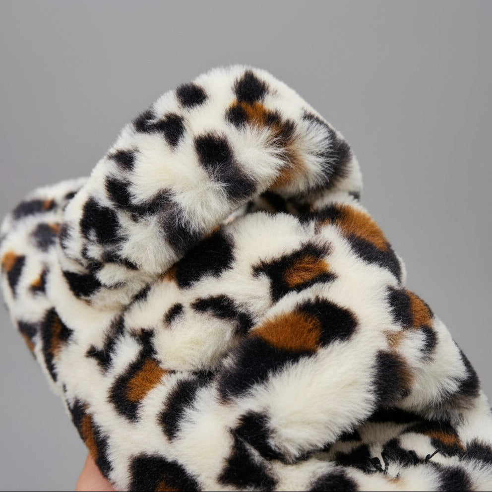 Women’s Faux-Fur Cross-Band Open-Toe Slippers — Product image: