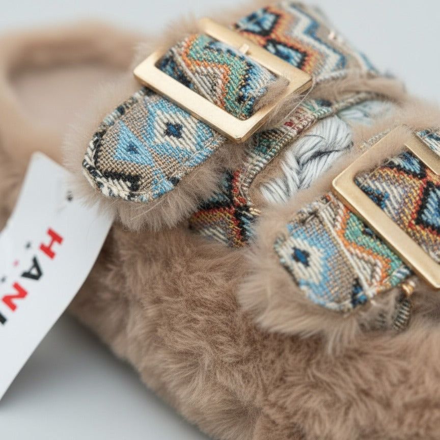 Women’s faux‑fur double‑buckle slide slippers — Product image: