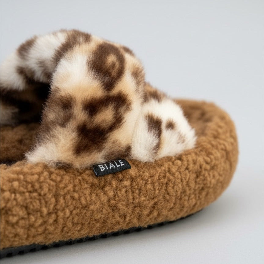 Women’s Fuzzy Animal-Print Slide Slippers — Product image: 