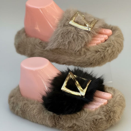Faux Fur Slide Sandals — Product image: 