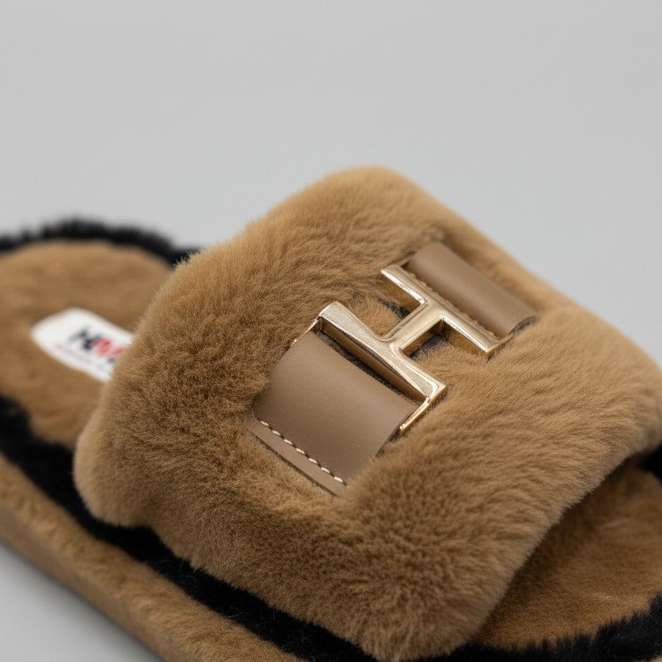 Women’s Plush Slide Slippers with Metal Accent — Product image: