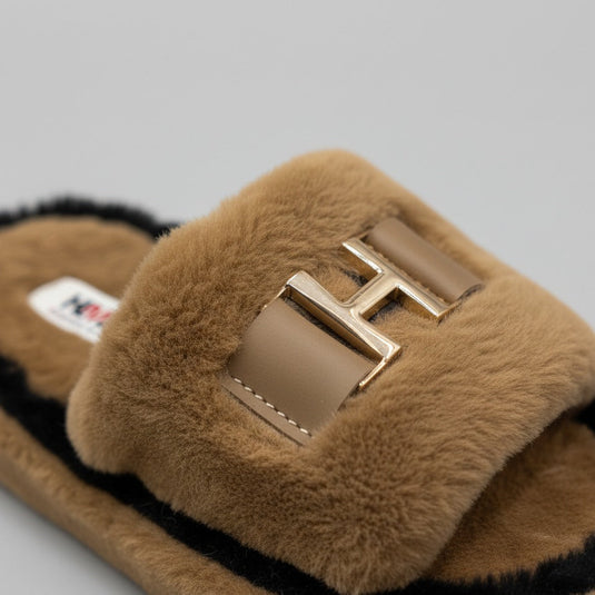Women’s Plush Slide Slippers with Metal Accent — Product image: 