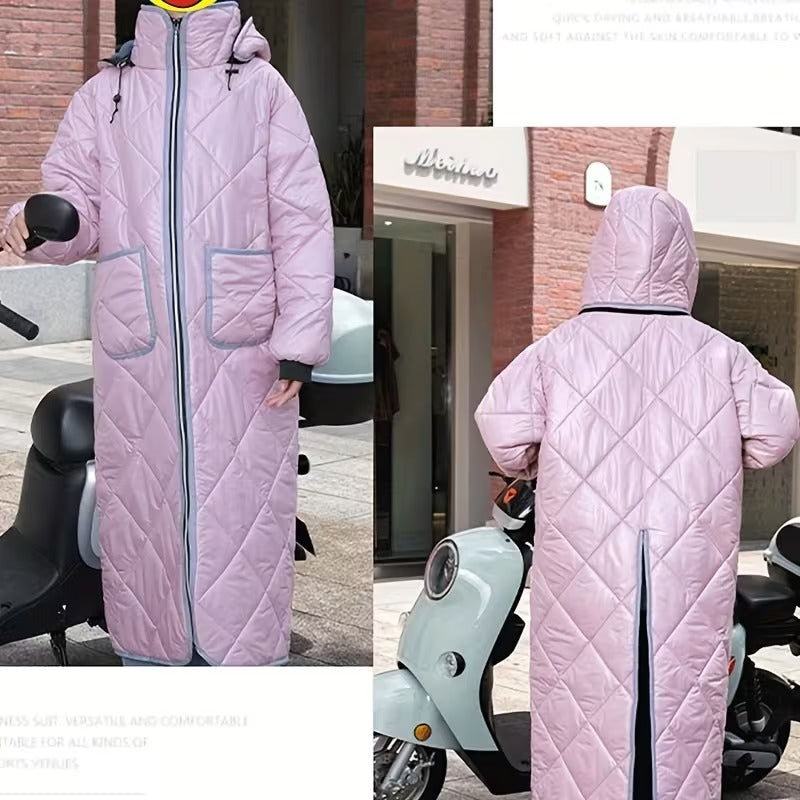 Unisex Long Quilted Winter Jacket Men Women – Hooded Windproof Thick Padded Full Length Warm Coat