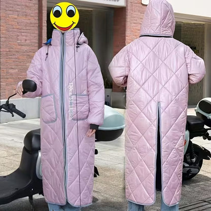 Unisex Long Quilted Winter Jacket Men Women – Hooded Windproof Thick Padded Full Length Warm Coat