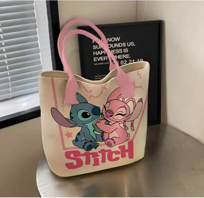 Stitch & Angel Oversized Canvas Tote – Adorable Disney Print, Secure Zipper, Hand-Washable, Perfect for Work, Travel & Everyday Joy