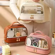 Elegant Transparent Makeup Bag for Women – Portable Cosmetic Organizer with Handle