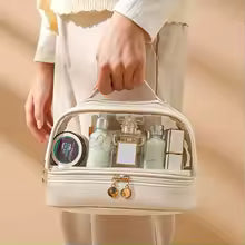 Elegant Transparent Makeup Bag for Women – Portable Cosmetic Organizer with Handle