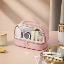 Elegant Transparent Makeup Bag for Women – Portable Cosmetic Organizer with Handle