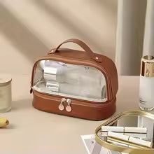 Elegant Transparent Makeup Bag for Women – Portable Cosmetic Organizer with Handle