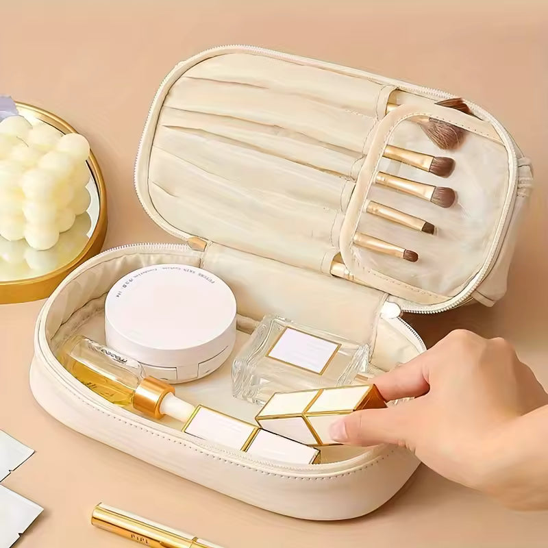 Elegant Transparent Makeup Bag for Women – Portable Cosmetic Organizer with Handle