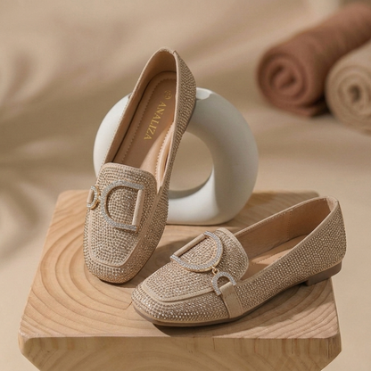 Women’s Rhinestone Embellished Slip-On Loafers – Elegant Comfort Flats