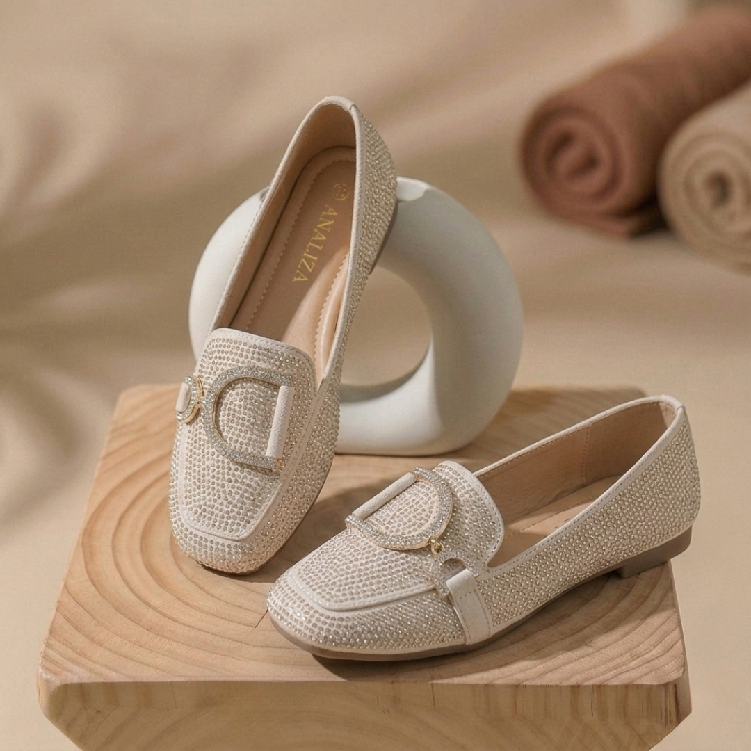Women’s Rhinestone Embellished Slip-On Loafers – Elegant Comfort Flats