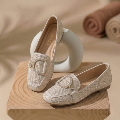 Women’s Rhinestone Embellished Slip-On Loafers – Elegant Comfort Flats
