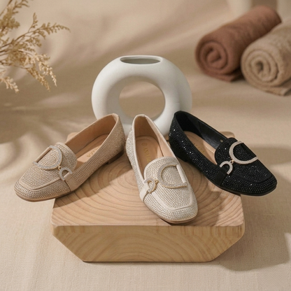 Women’s Rhinestone Embellished Slip-On Loafers – Elegant Comfort Flats